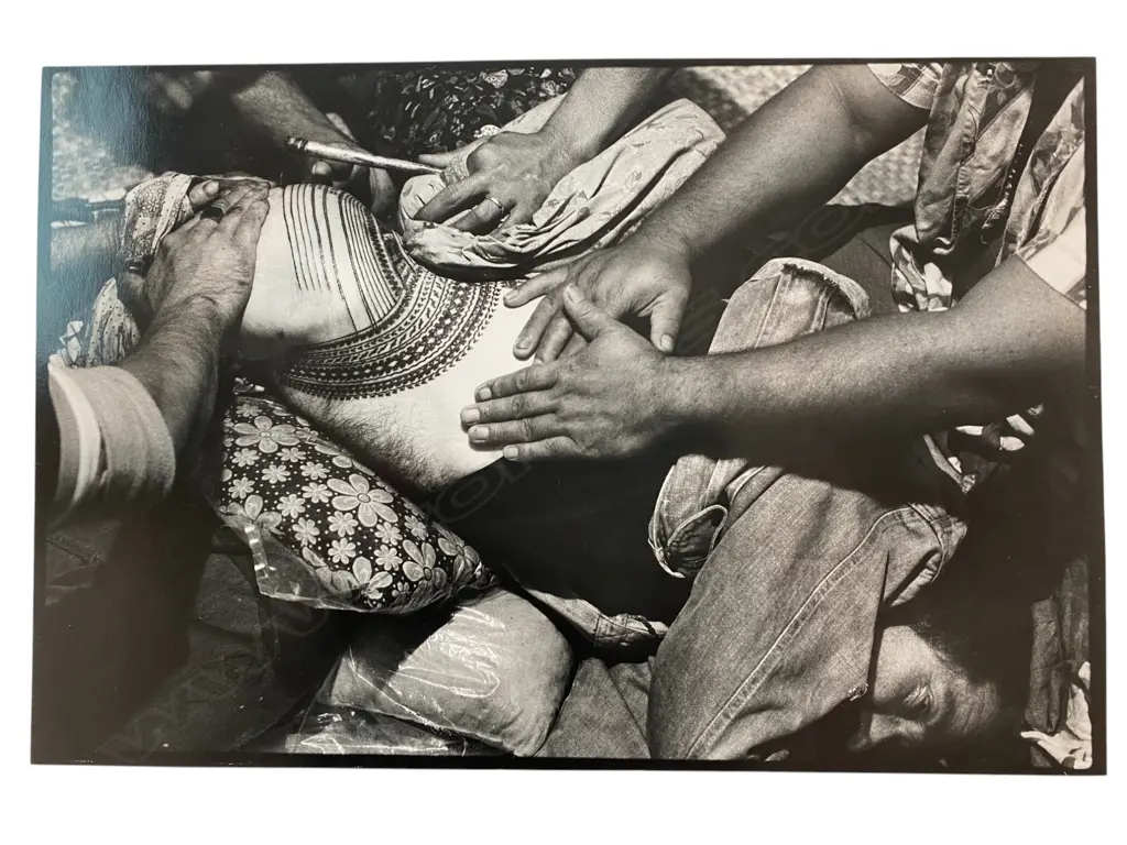 Mark Adams (1949-) - '3.4.1979. Grotto Road, Onehunga. Auckland. Tattooing Tony Fomison. Su'a Sulu'ape Paulo II. Tufuga tatatau: Solo Sese Lemamea', Image 1++